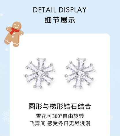 Dancing Snowflake Zircon 925 Sterling Silver Stud Earrings