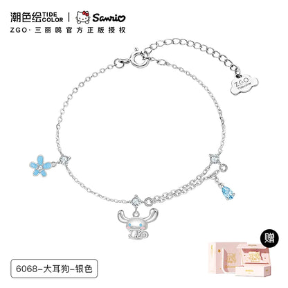 Cinnamoroll 5-Petal Flower 925 Sterling Silver Bracelet