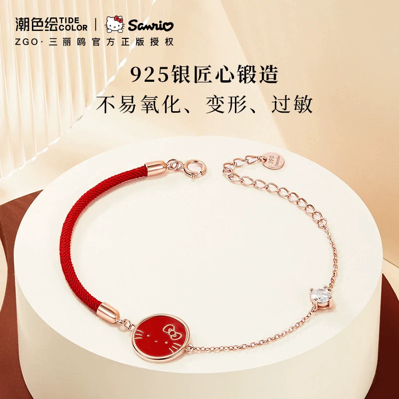 Hello Kitty Perfection Circle 925 Sterling Silver Thermochromic Bracelet Wrist String