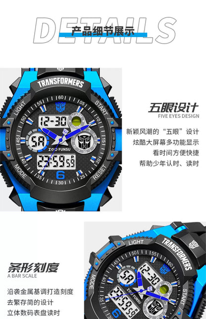 Transformers Children's Sports Electric Watch 50M Waterproof Glow in the Dark