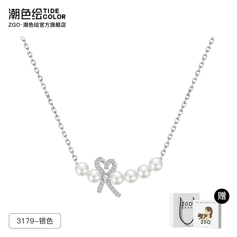 Bow Pearls 925 Sterling Silver Necklace