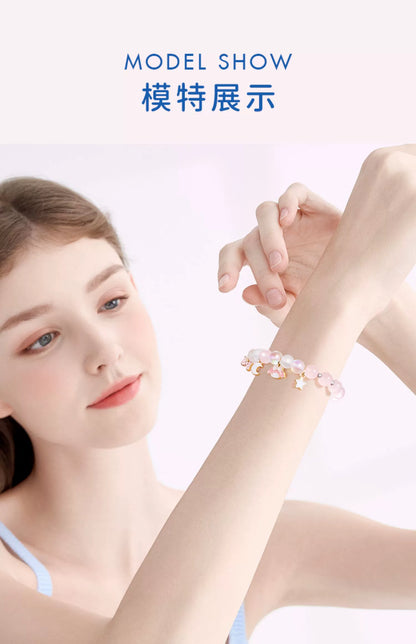 My Melody Star Moon Bow Pink White Crystal Moonstone Bracelet