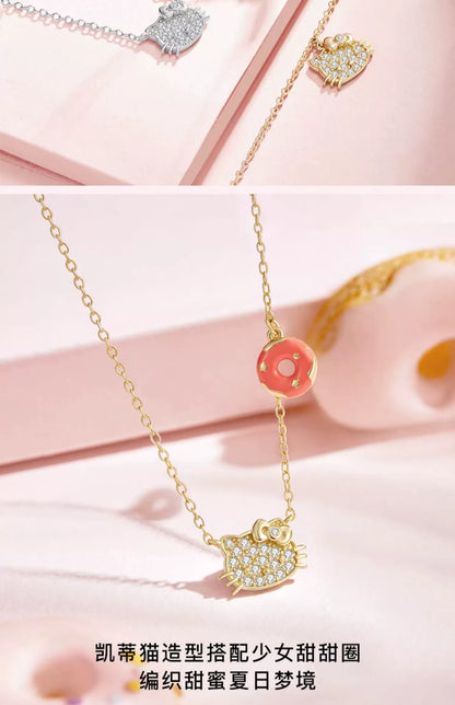 Hello Kitty Afternoon Series Doughnut/Ice Cream/Strawberry 925 Sterling Silver Necklace