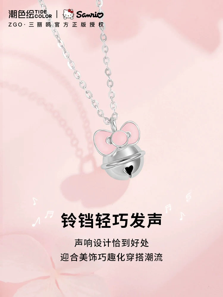 Hello Kitty Bow Lucky Bell 925 Sterling Silver Necklace