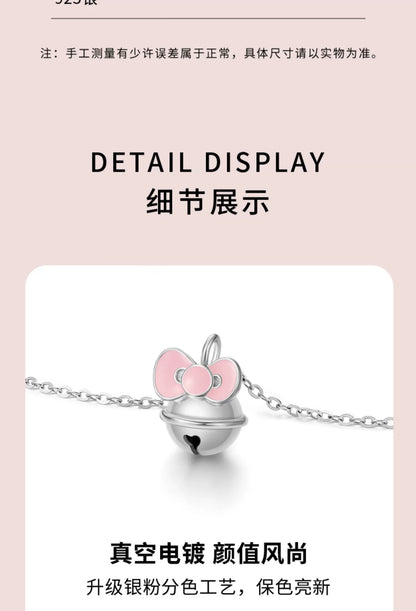 Hello Kitty Bow Lucky Bell 925 Sterling Silver Necklace