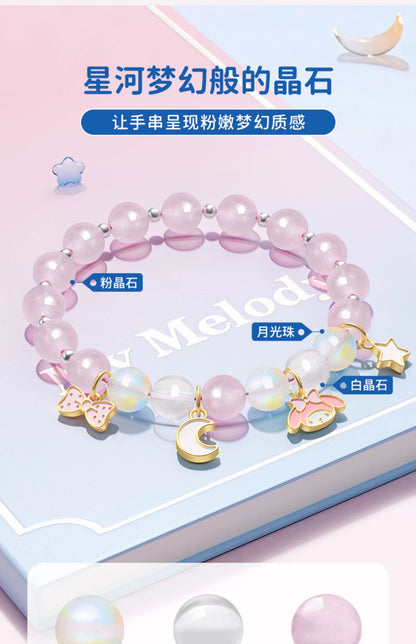 My Melody Star Moon Bow Pink White Crystal Moonstone Bracelet