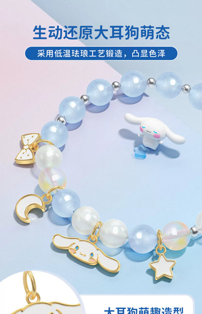 Cinnamoroll Star Moon Bow Blue White Crystal Moonstone Bracelet