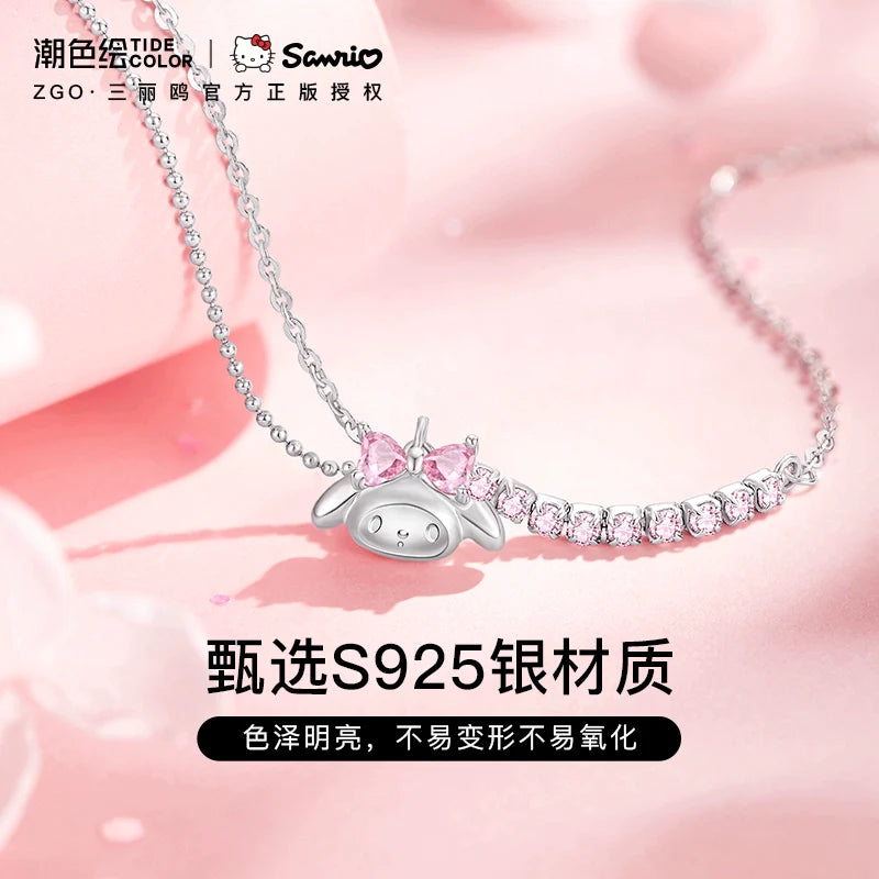 My Melody Pink Heart Zircon 925 Sterling Silver Bracelet