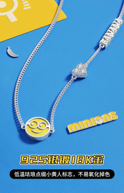 Minions Banana Heart Zircon 925 Sterling Silver Necklace