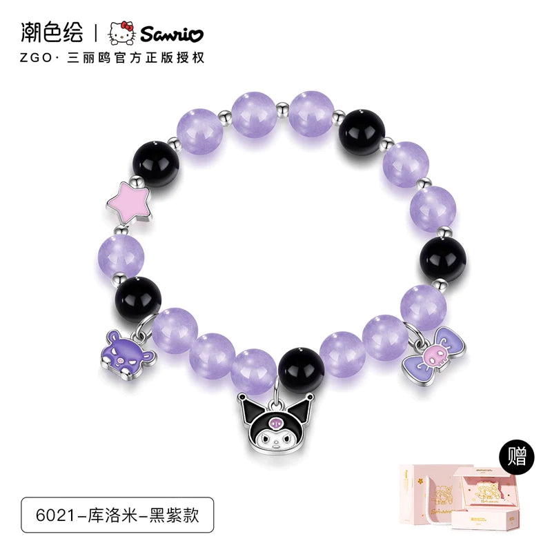 Kuromi Pink Black Purple Crystal Agate Bracelet