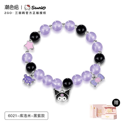 Kuromi Pink Black Purple Crystal Agate Bracelet