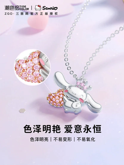 Cinnamoroll Pink Heart Zircon 925 Sterling Silver Necklace