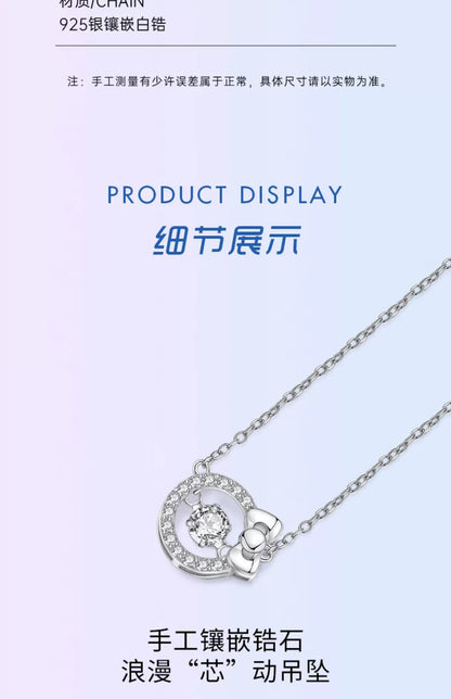 Hello Kitty Beating Heart Zircon 925 Sterling Silver Necklace