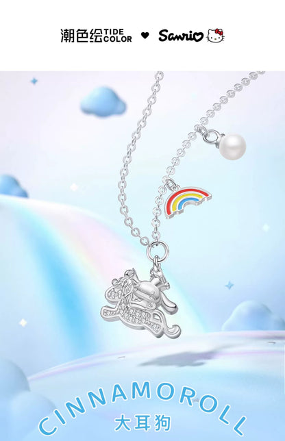 Cinnamoroll Rainbow Unicorn Pearl 925 Sterling Silver Necklace