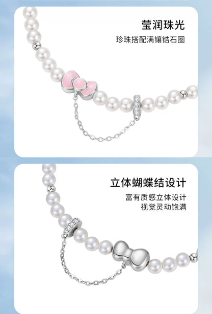 Hello Kitty Bow Pearl 925 Sterling Silver Bracelet