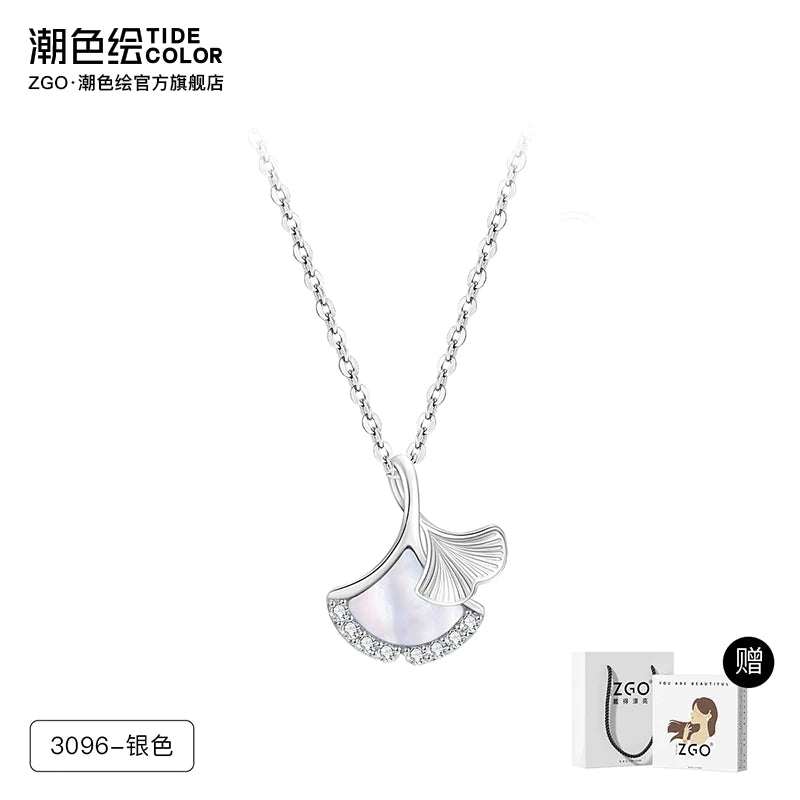 Ginkgo Leaf Pearl Shell 925 Sterling Silver Necklace