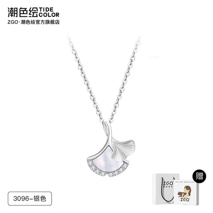 Ginkgo Leaf Pearl Shell 925 Sterling Silver Necklace