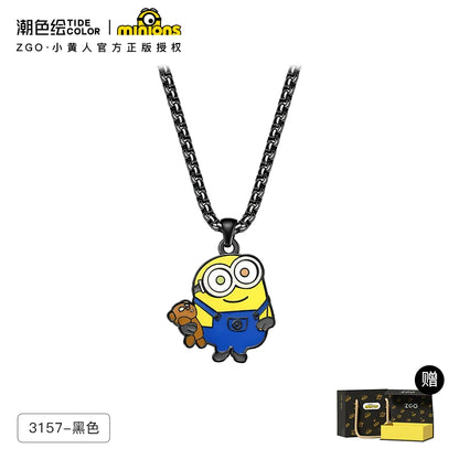 Minions Teddy Bear Black Titanium Steel Necklace