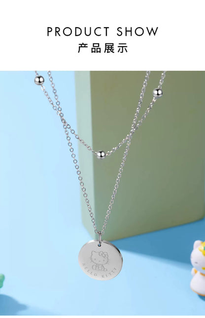 Hello Kitty Gold/Silver Coin Double Chain Titanium Steel Necklace