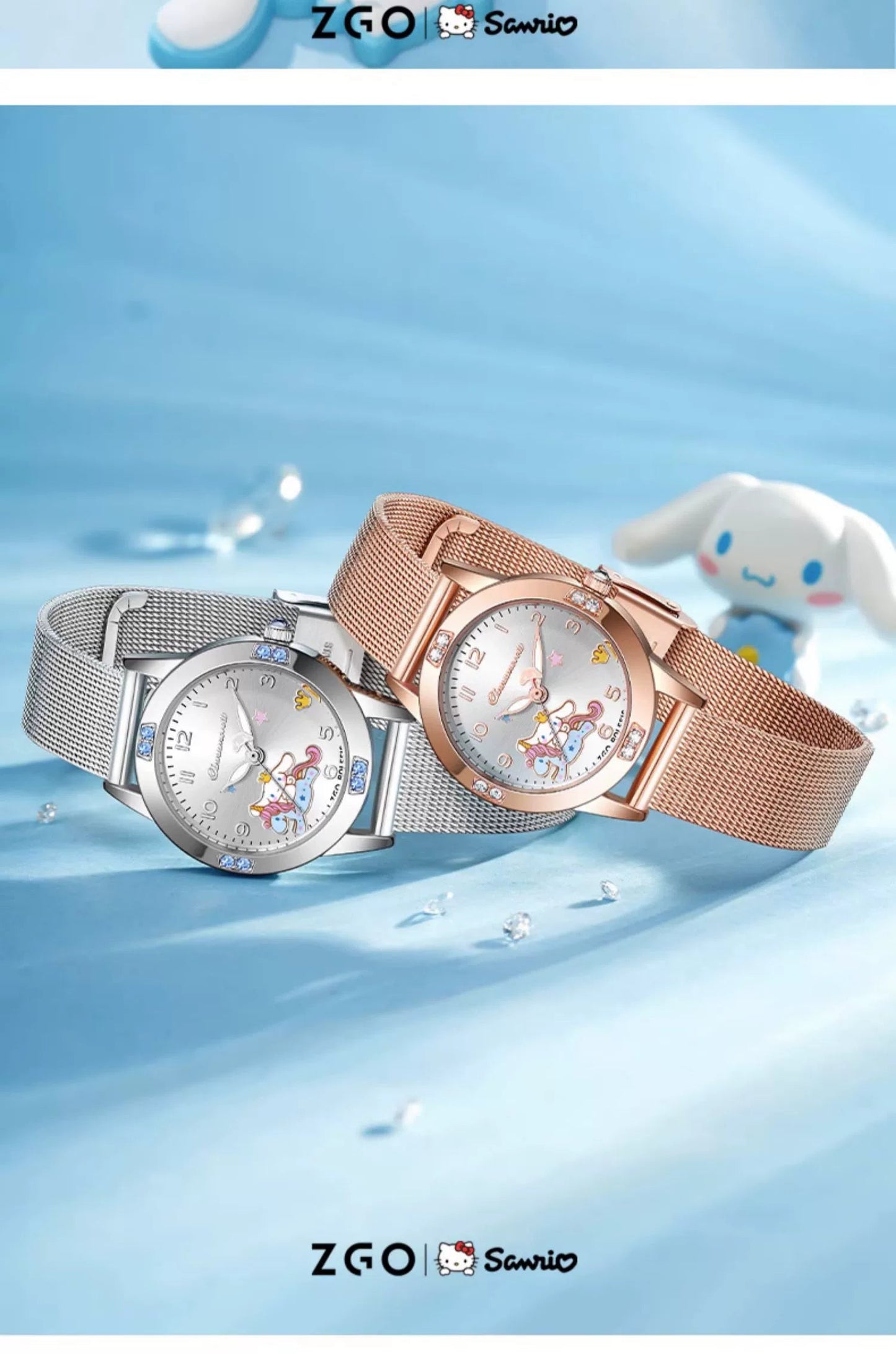 Cinnamoroll/Hello Kitty Crystal Quartz Watch Stainless Steel 30M Waterproof