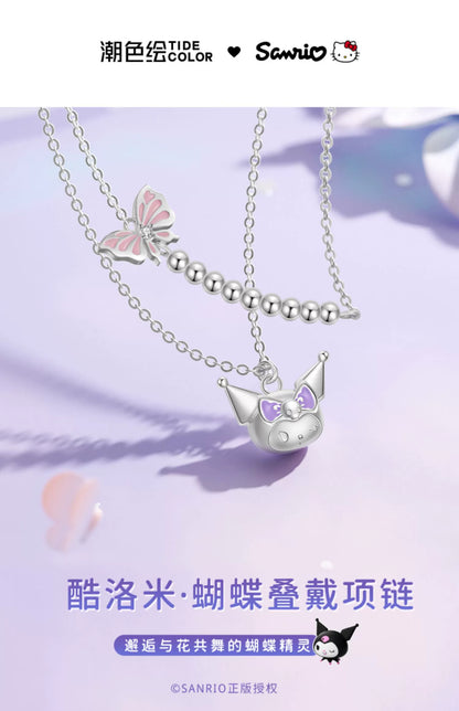 Kuromi Butterfly Double Chain 925 Sterling Silver Necklace