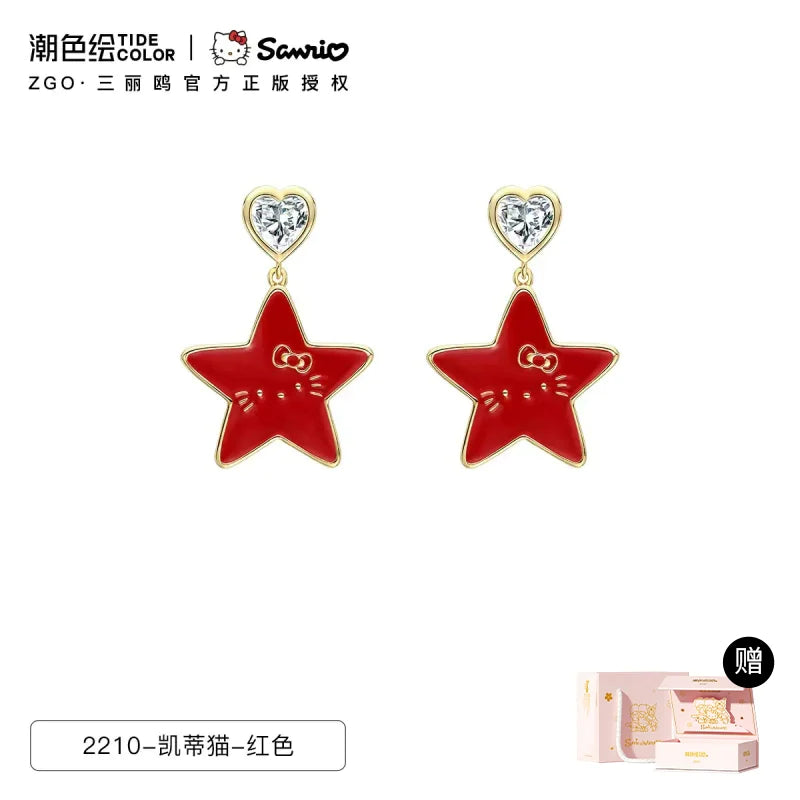 Hello Kitty Heart Star Zircon 915 Sterling Silver Earrings