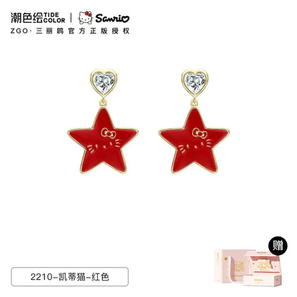 Hello Kitty Heart Star Zircon 915 Sterling Silver Earrings