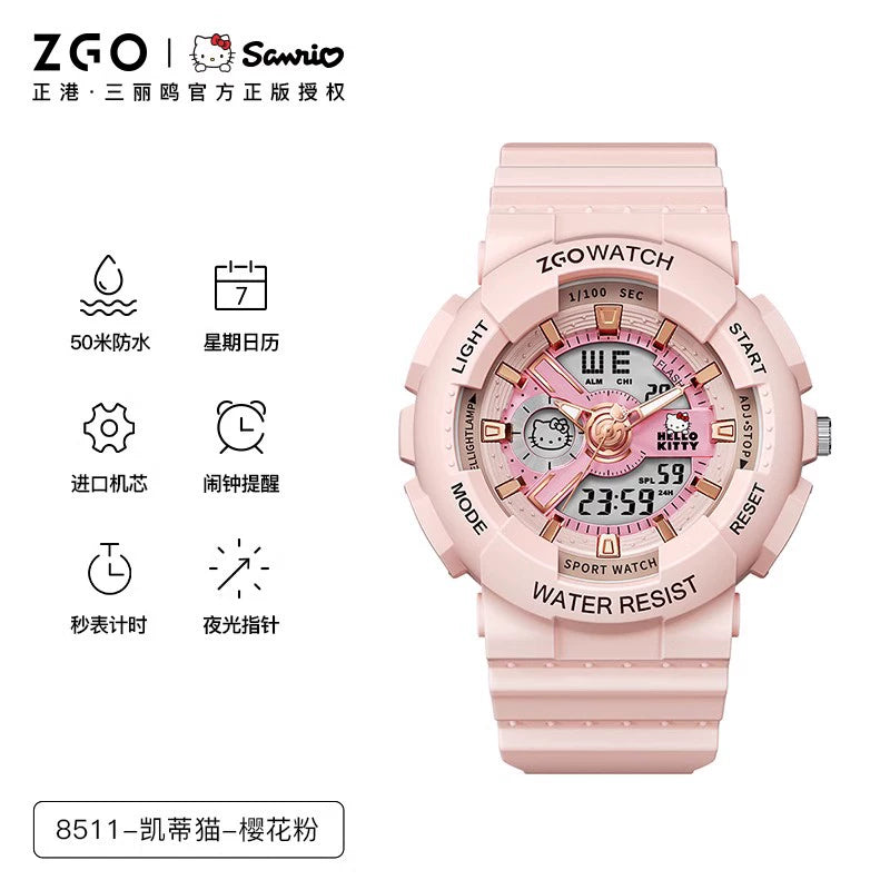 Hello Kitty Pink Sports Electric Watch 50M Waterproof Glow in the Dark