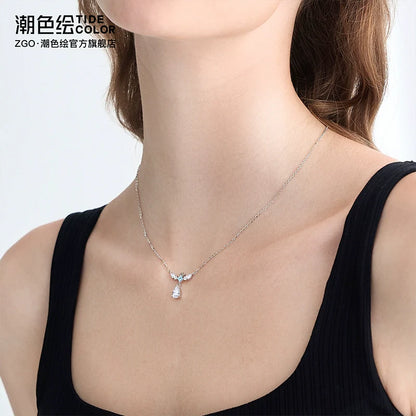 Water Droplet Zircon 925 Sterling Silver Necklace