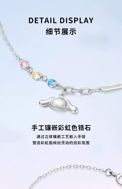 Cinnamoroll Red Yellow Blue Zircon 925 Sterling Silver Bracelet