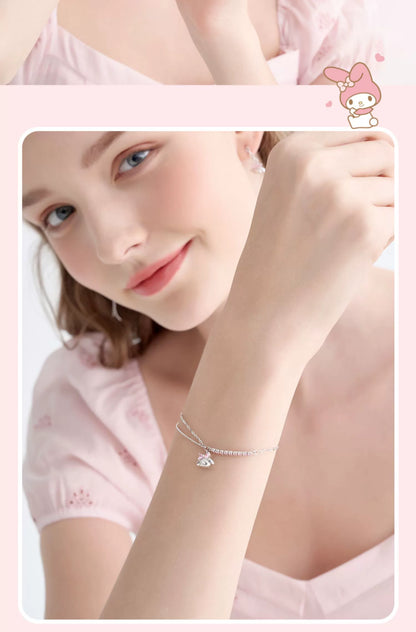 My Melody Pink Heart Zircon 925 Sterling Silver Bracelet