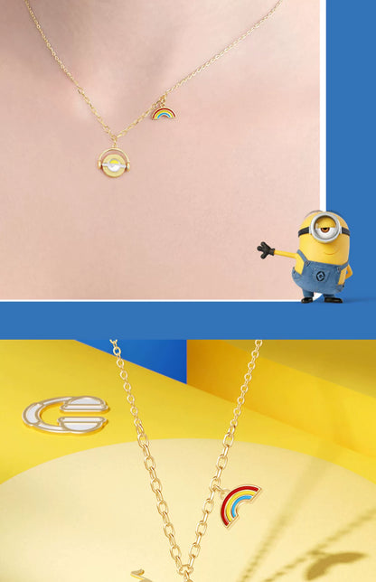 Minions Headphone Rainbow 925 Sterling Silver Necklace