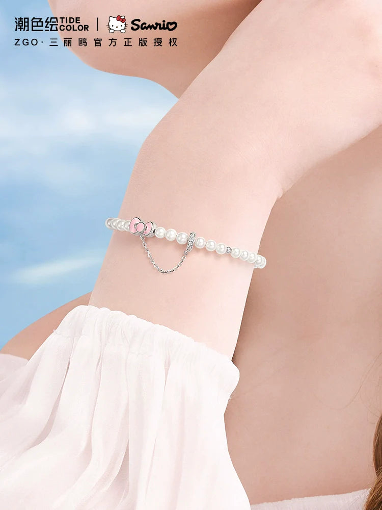 Hello Kitty Bow Pearl 925 Sterling Silver Bracelet