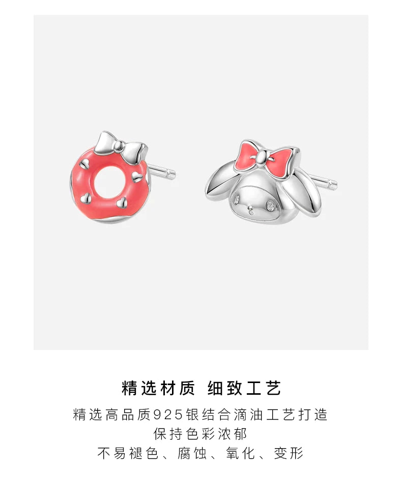 My Melody Doughnut Asymmetrical 925 Sterling Silver Stud Earrings