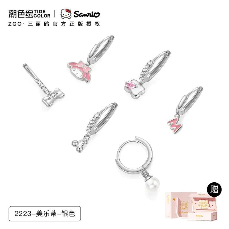 My Melody Cloud Letter Bow Cherry Pearl 925 Sterling Silver 6pcs Earrings Set