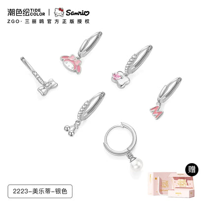 My Melody Cloud Letter Bow Cherry Pearl 925 Sterling Silver 6pcs Earrings Set