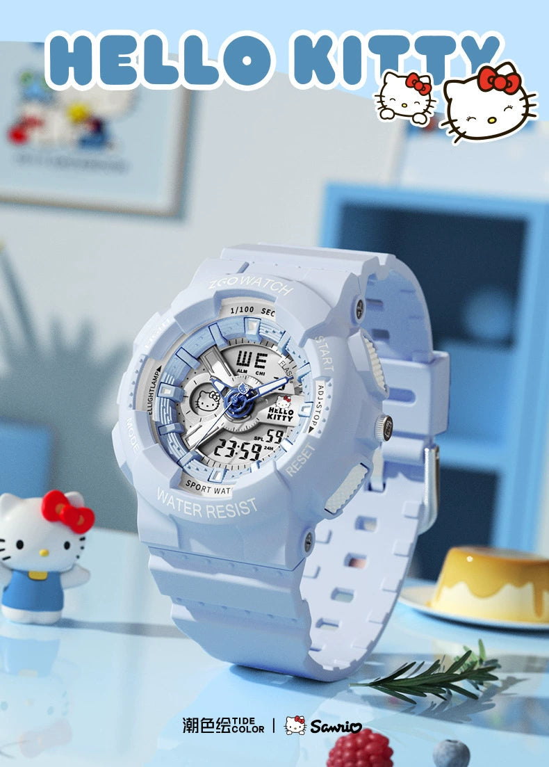 Hello Kitty Blue Sports Electric Watch 50M Waterproof Glow in the Dark