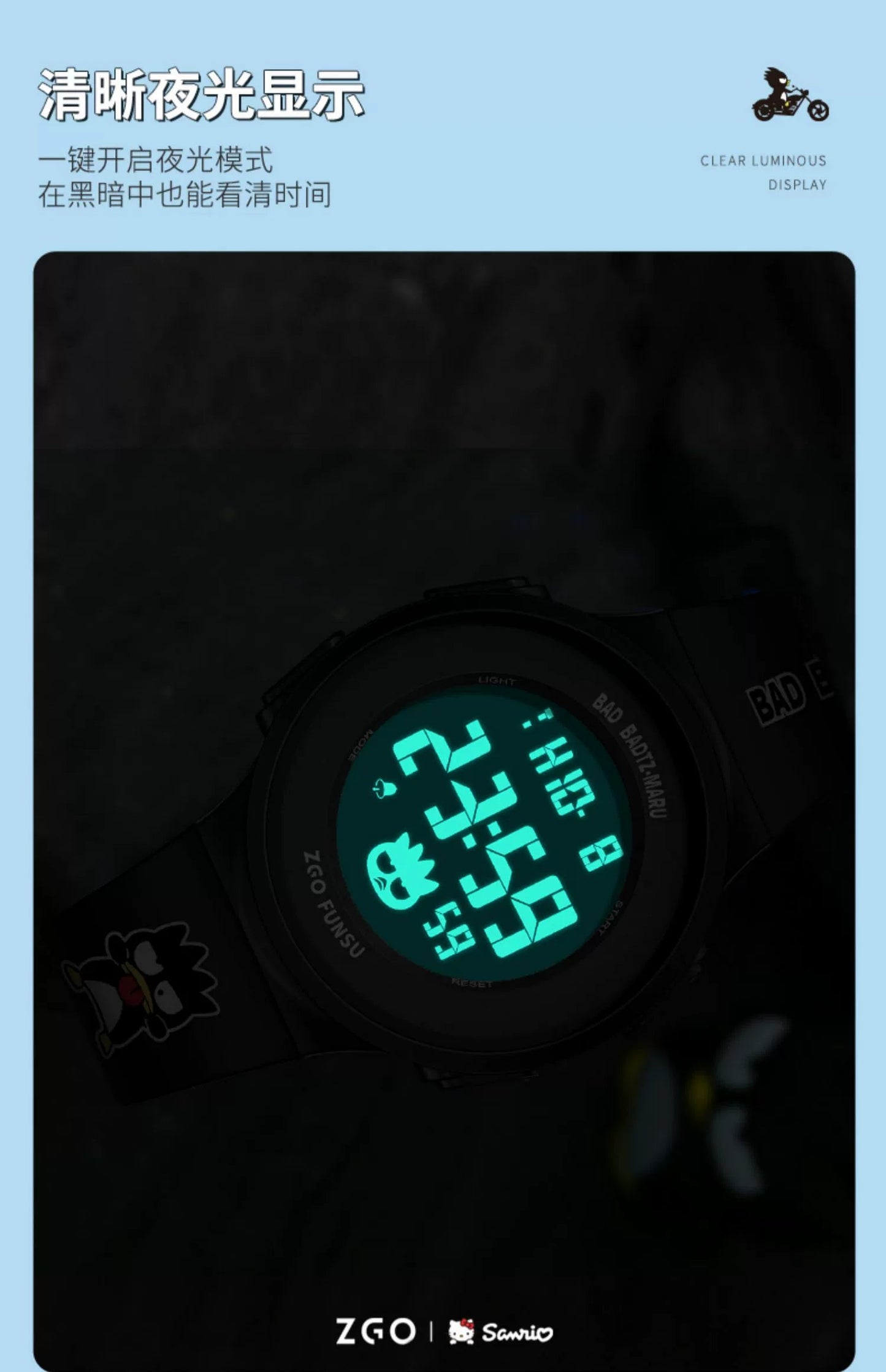 Bad Badtz-Maru Electric Sports Watch 50M Waterproof Glow in the Dark