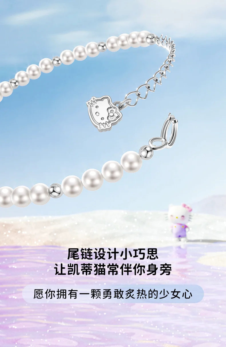 Hello Kitty Bow Pearl 925 Sterling Silver Bracelet