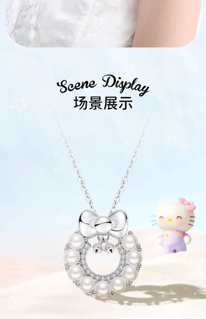 Hello Kitty Pearl Bell 925 Sterling Silver Necklace