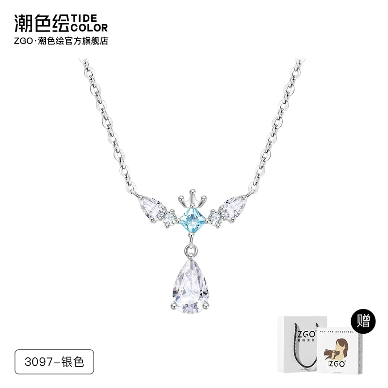 Water Droplet Zircon 925 Sterling Silver Necklace