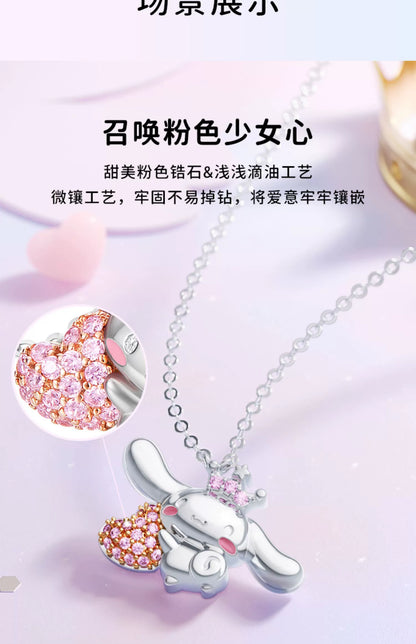 Cinnamoroll Pink Heart Zircon 925 Sterling Silver Necklace