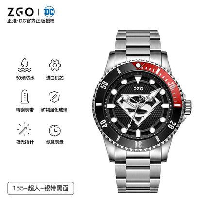 Superman Stainless Steel Mechanical Quartz Men's Watch 50M Waterproof Glow in the Dark