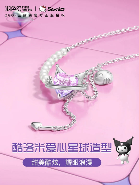 Kuromi Purple Heart 925 Sterling Silver Necklace