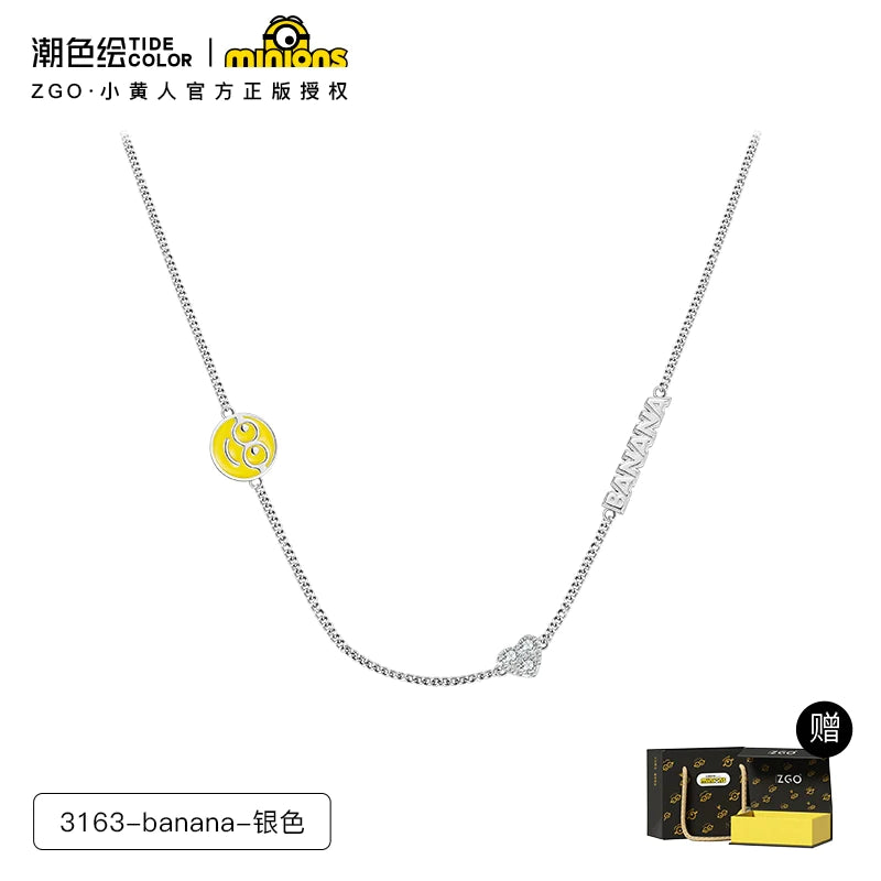 Minions Banana Heart Zircon 925 Sterling Silver Necklace