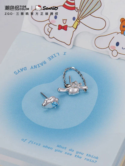 Cinnamoroll Summer Cloud Rain Asymmetrical 925 Sterling Silver Zircon Stud Earrings