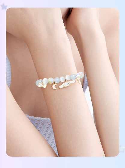 Cinnamoroll Star Moon Bow Blue White Crystal Moonstone Bracelet