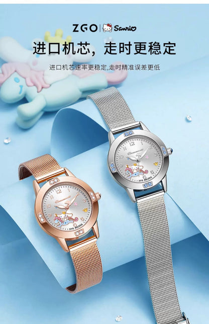 Cinnamoroll/Hello Kitty Crystal Quartz Watch Stainless Steel 30M Waterproof