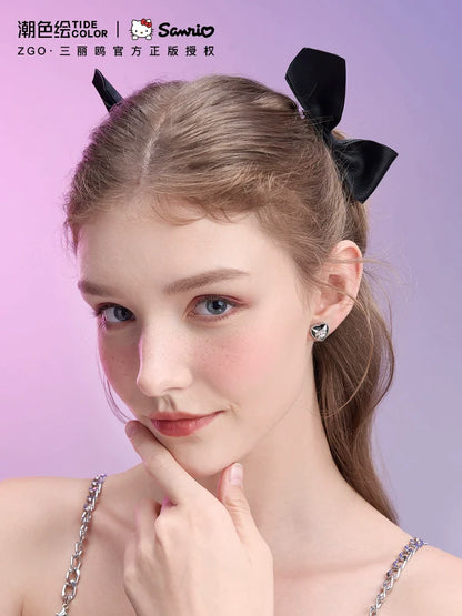 Kuromi Bow Black Heart 925 Sterling Silver Stud Earrings