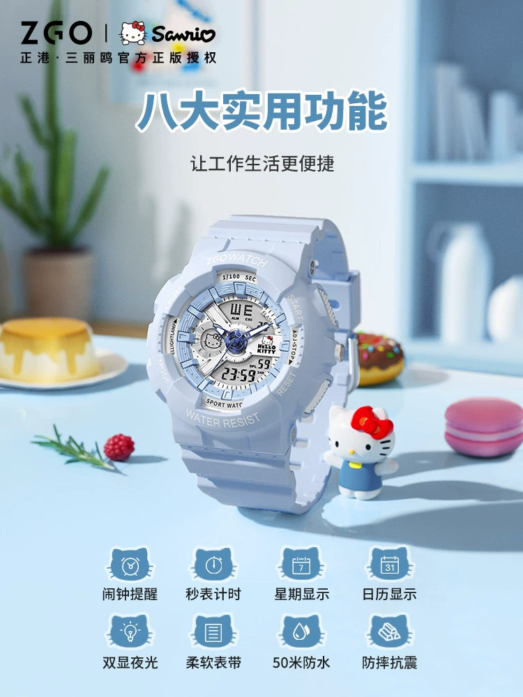 Hello Kitty Blue Sports Electric Watch 50M Waterproof Glow in the Dark